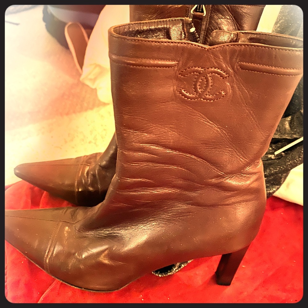 Brown Chanel Calf Boots